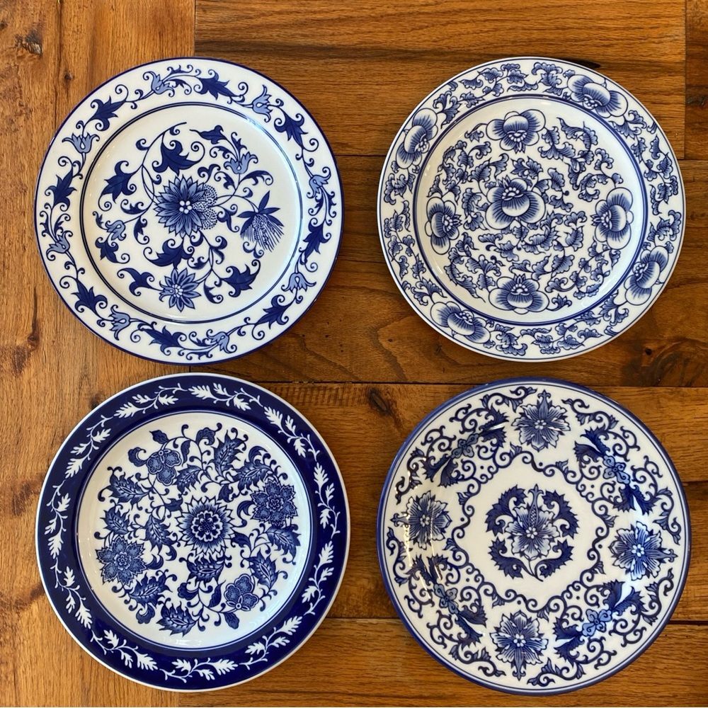 Bombay Blue and White Floral Porcelain Dinner Plates Set